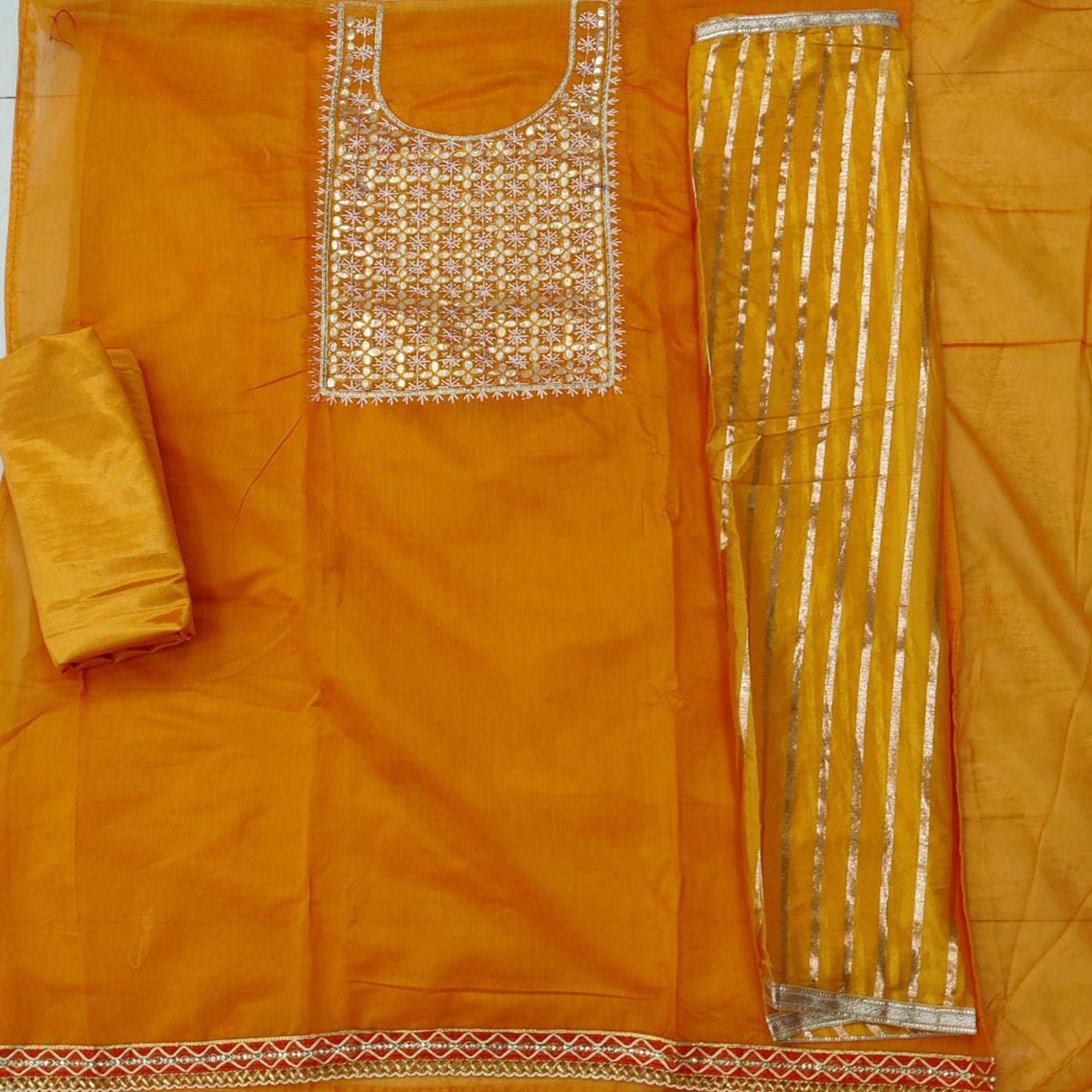 Adorable Yellow Colored Festive Wear Embroidered Heavy Modal Silk Dress Material - Peachmode