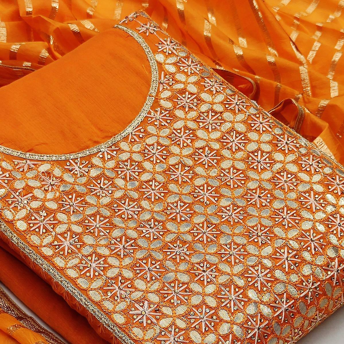 Adorable Yellow Colored Festive Wear Embroidered Heavy Modal Silk Dress Material - Peachmode