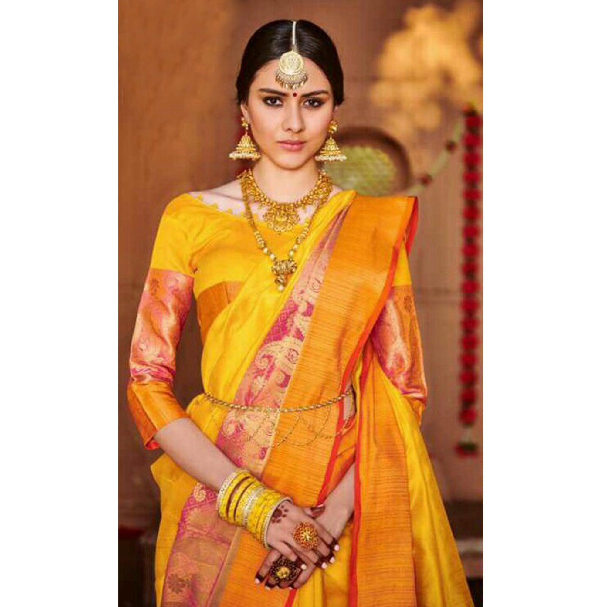 Adorable Yellow Colored Festive Wear Woven Art Silk Saree - Peachmode