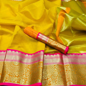 Adorable Yellow Colored Festive Wear Woven Silk Saree - Peachmode