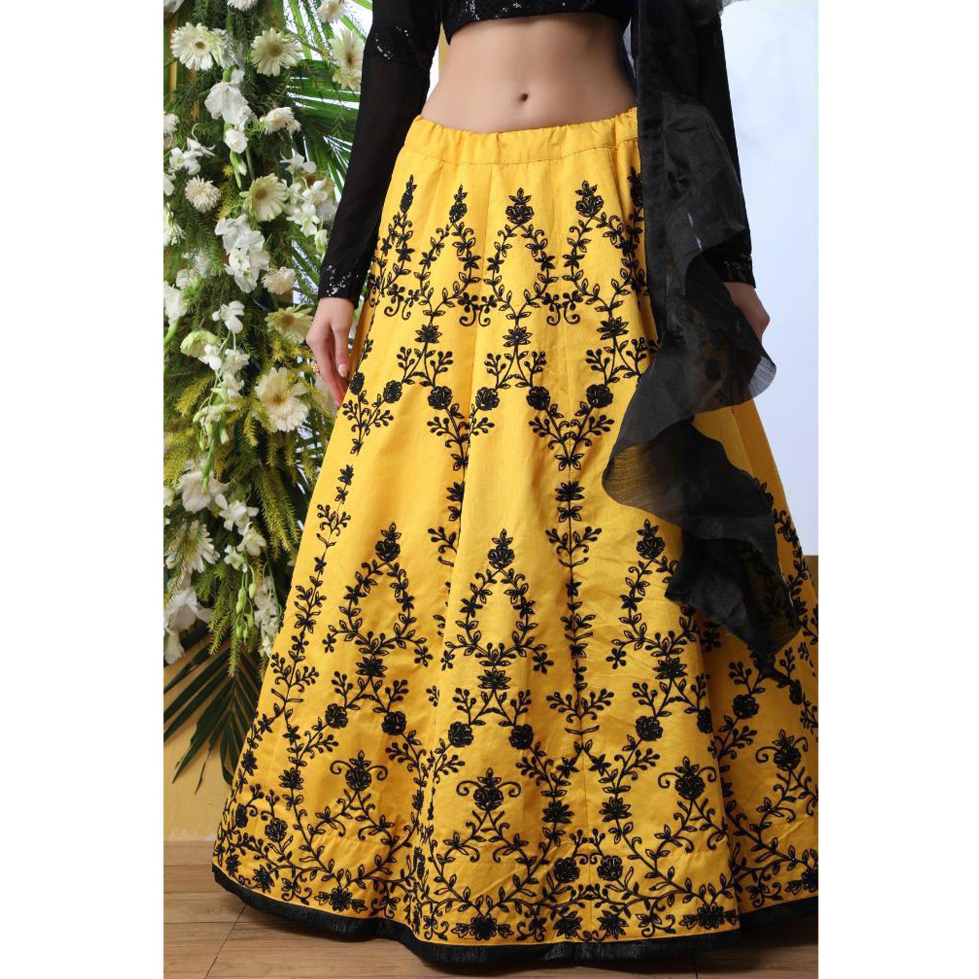 Adorable Yellow Colored Party Wear Embrodiered Art Silk Lehenga Choli - Peachmode