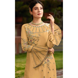 Adorable Yellow Colored Party Wear Embroidered Georgette Kashmiri Pant Style Suit - Peachmode
