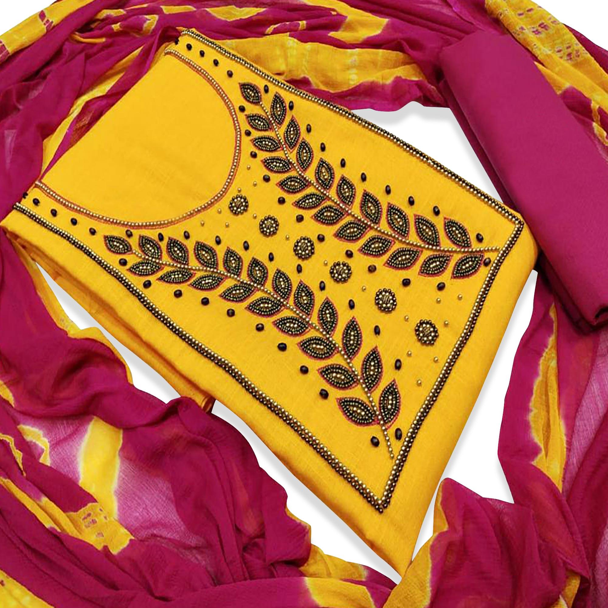 Adorable Yellow Colored Party Wear Embroidered Modal Dress Material - Peachmode
