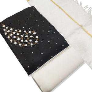 Adorning Black Colored Casual Wear Embroidered Modal Dress Material - Peachmode