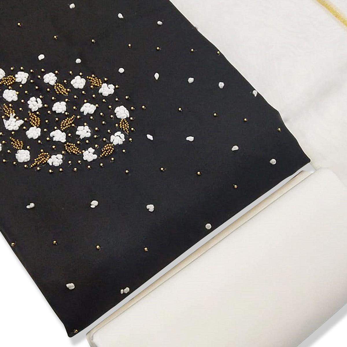 Adorning Black Colored Casual Wear Embroidered Modal Dress Material - Peachmode