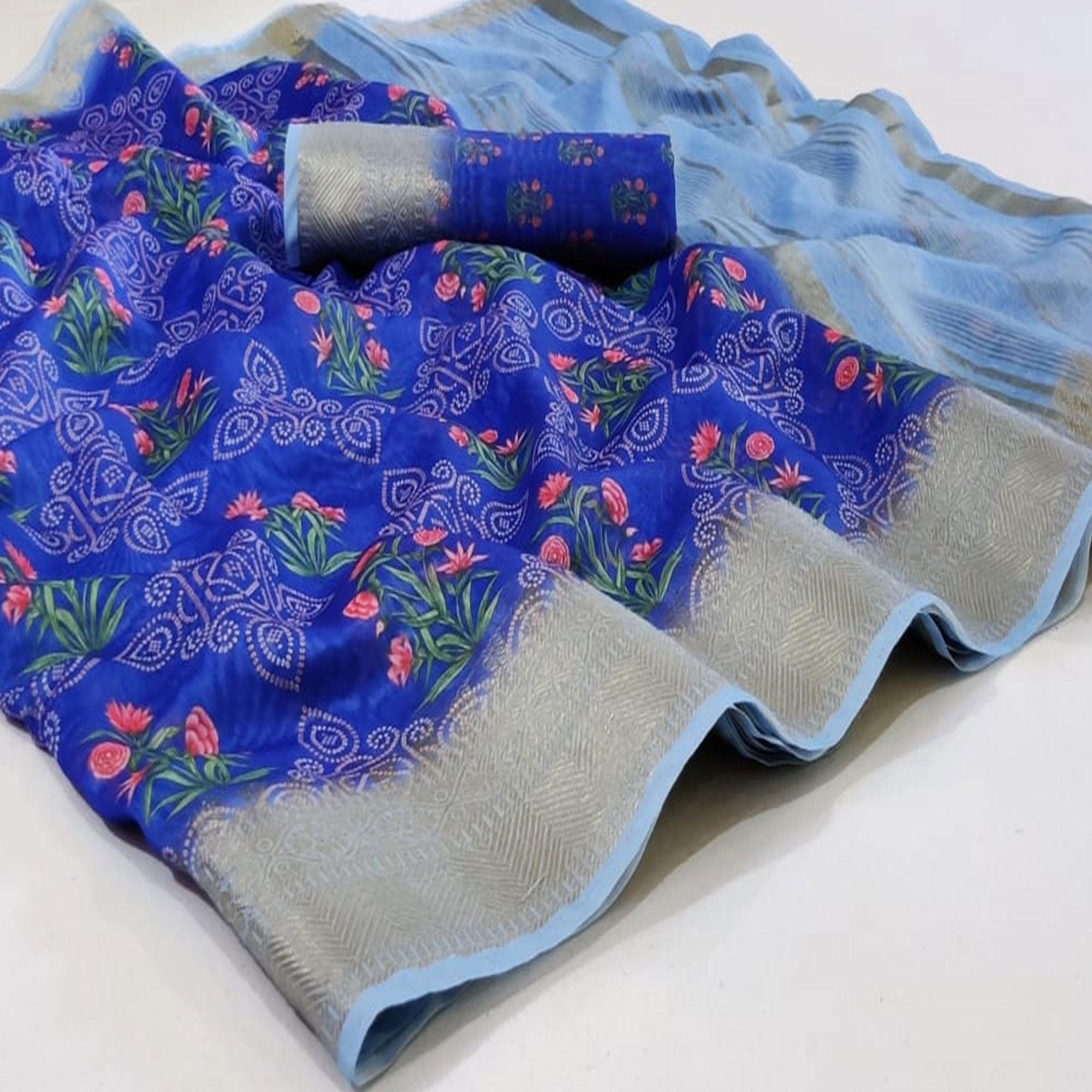Adorning Blue Colored Festive Wear Woven Banarasi Silk Saree - Peachmode