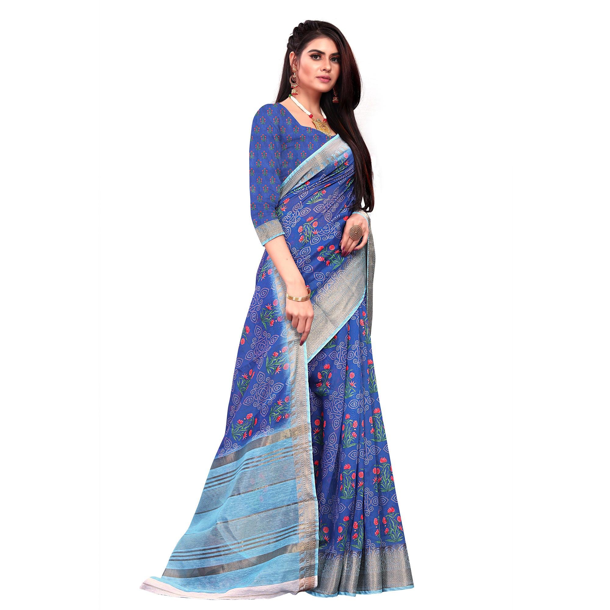 Adorning Blue Colored Festive Wear Woven Banarasi Silk Saree - Peachmode
