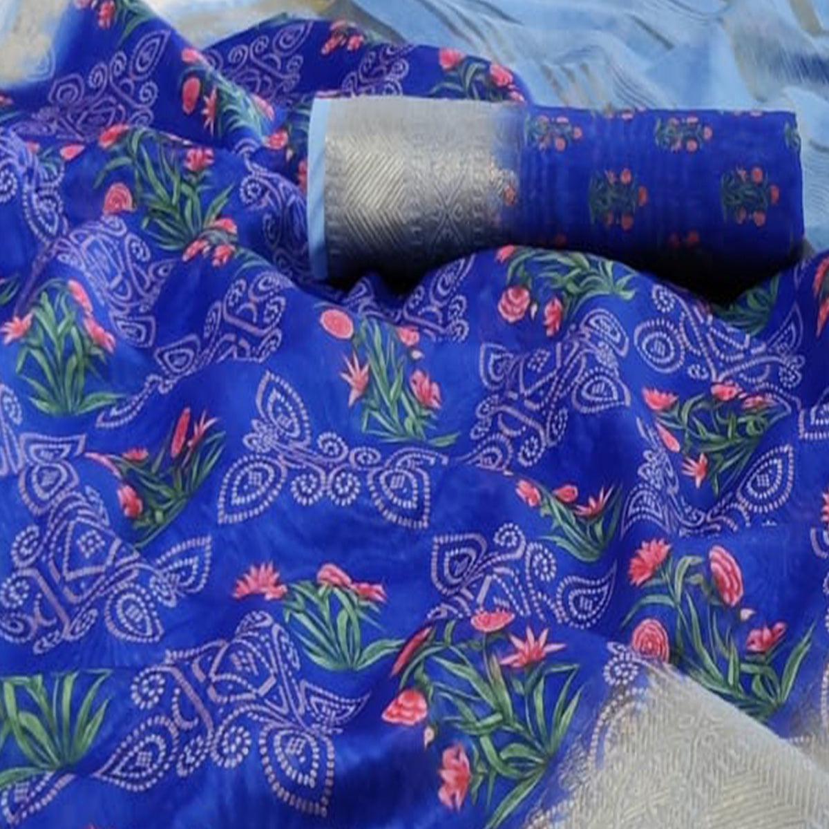 Adorning Blue Colored Festive Wear Woven Banarasi Silk Saree - Peachmode