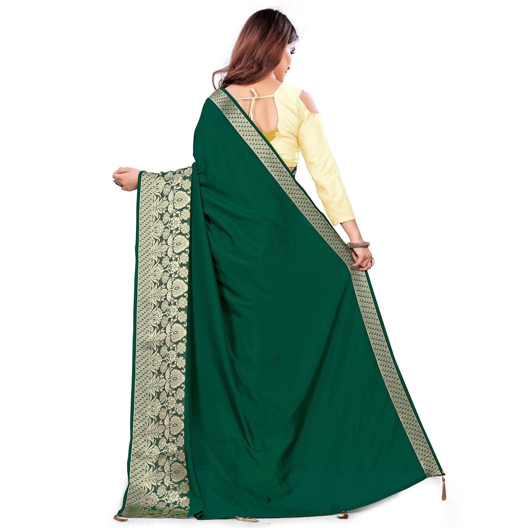 Adorning Green Colored Festive Wear Woven Art Silk Saree With Tassels - Peachmode