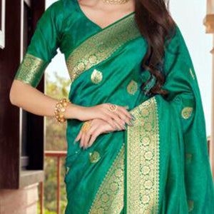 Adorning Green Coloured Partywear Woven Silk Saree - Peachmode