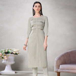 Adorning Light Grey Colored Partywear Embroidered Viscose Kurti - Peachmode