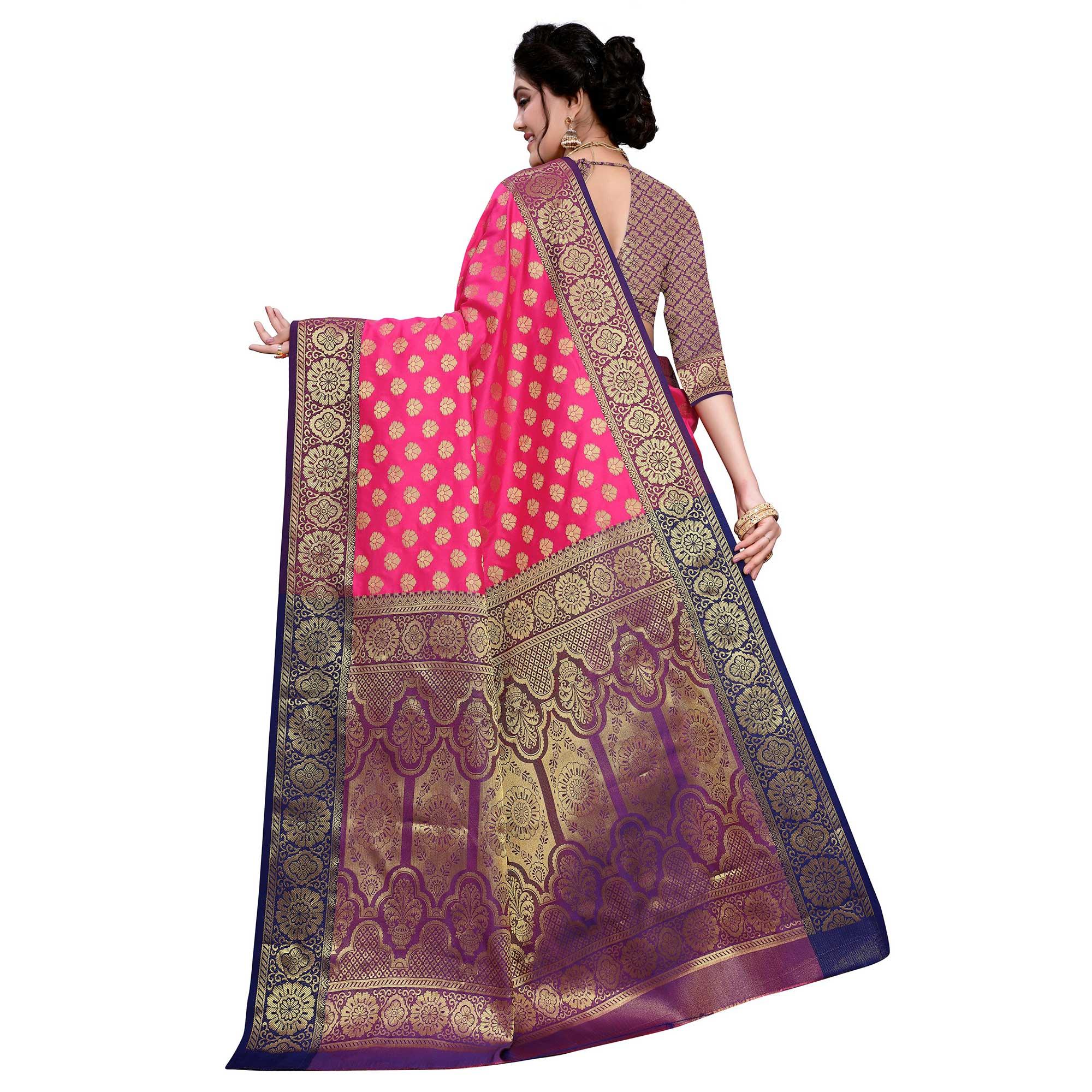 Adorning Pink Colored Festive Wear Woven Art Silk Saree - Peachmode