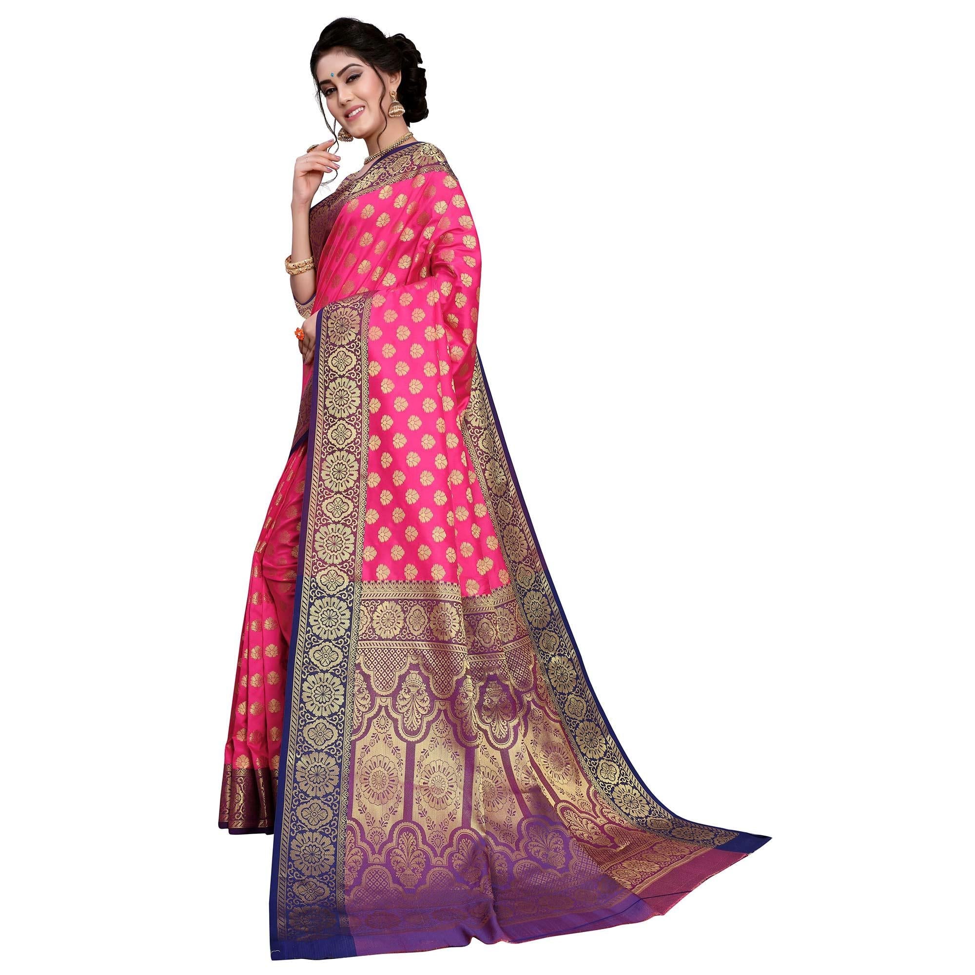 Adorning Pink Colored Festive Wear Woven Art Silk Saree - Peachmode