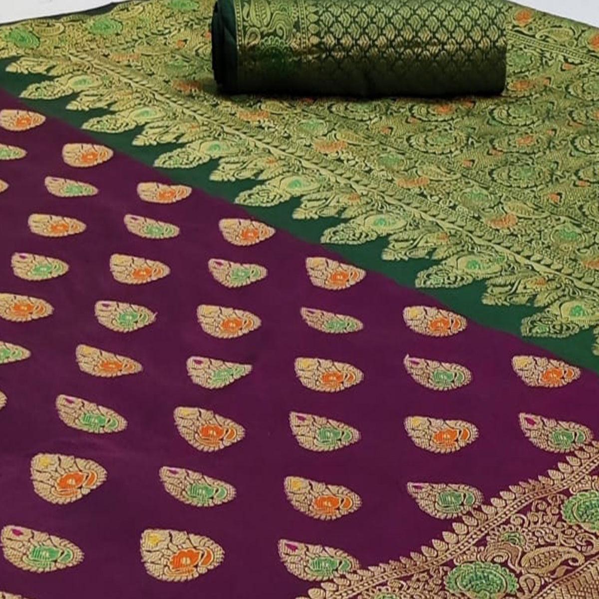 Adorning Purple Colored Festive Wear Woven Silk Saree - Peachmode