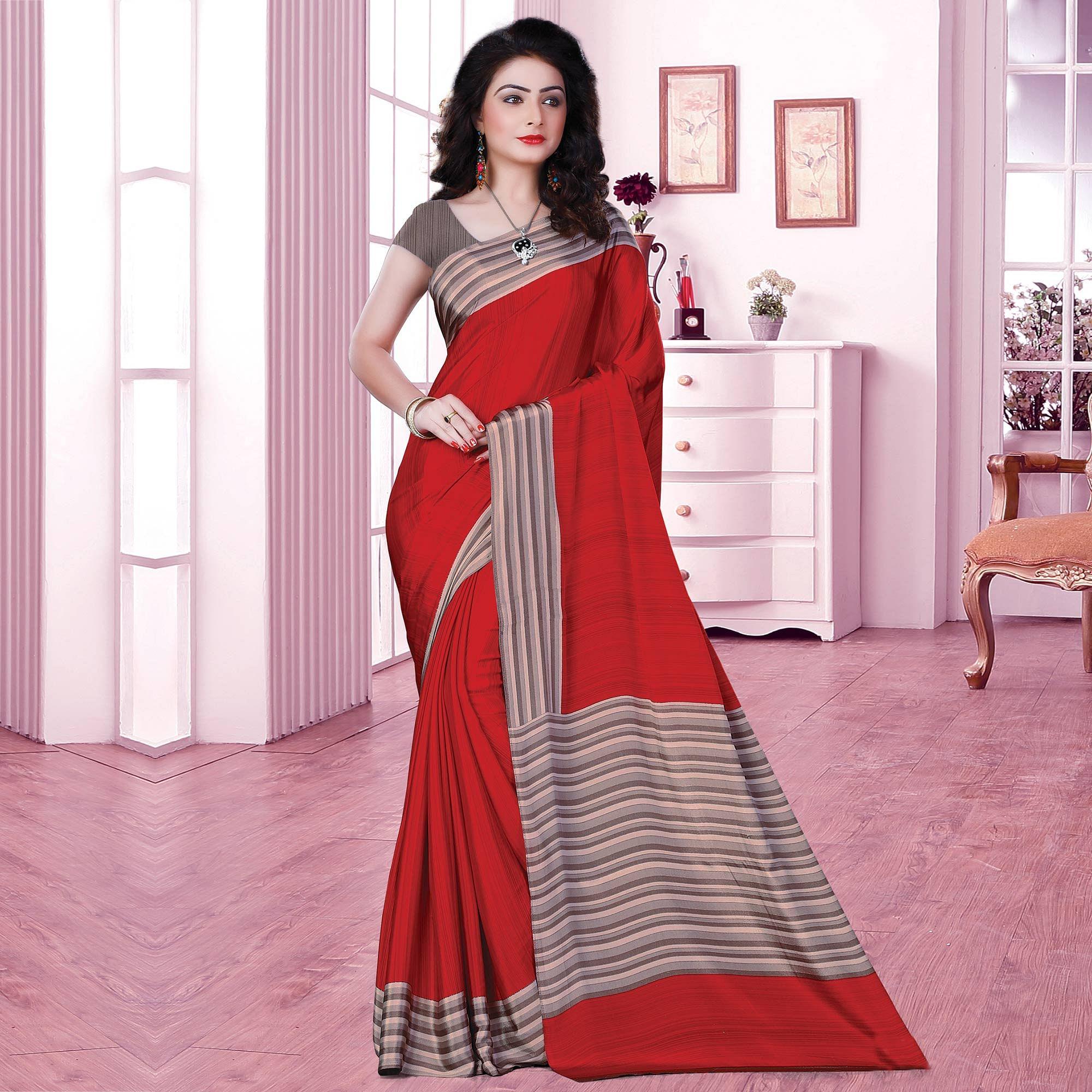 Adorning Red Coloured Casual Wear Printed Crepe Saree - Peachmode