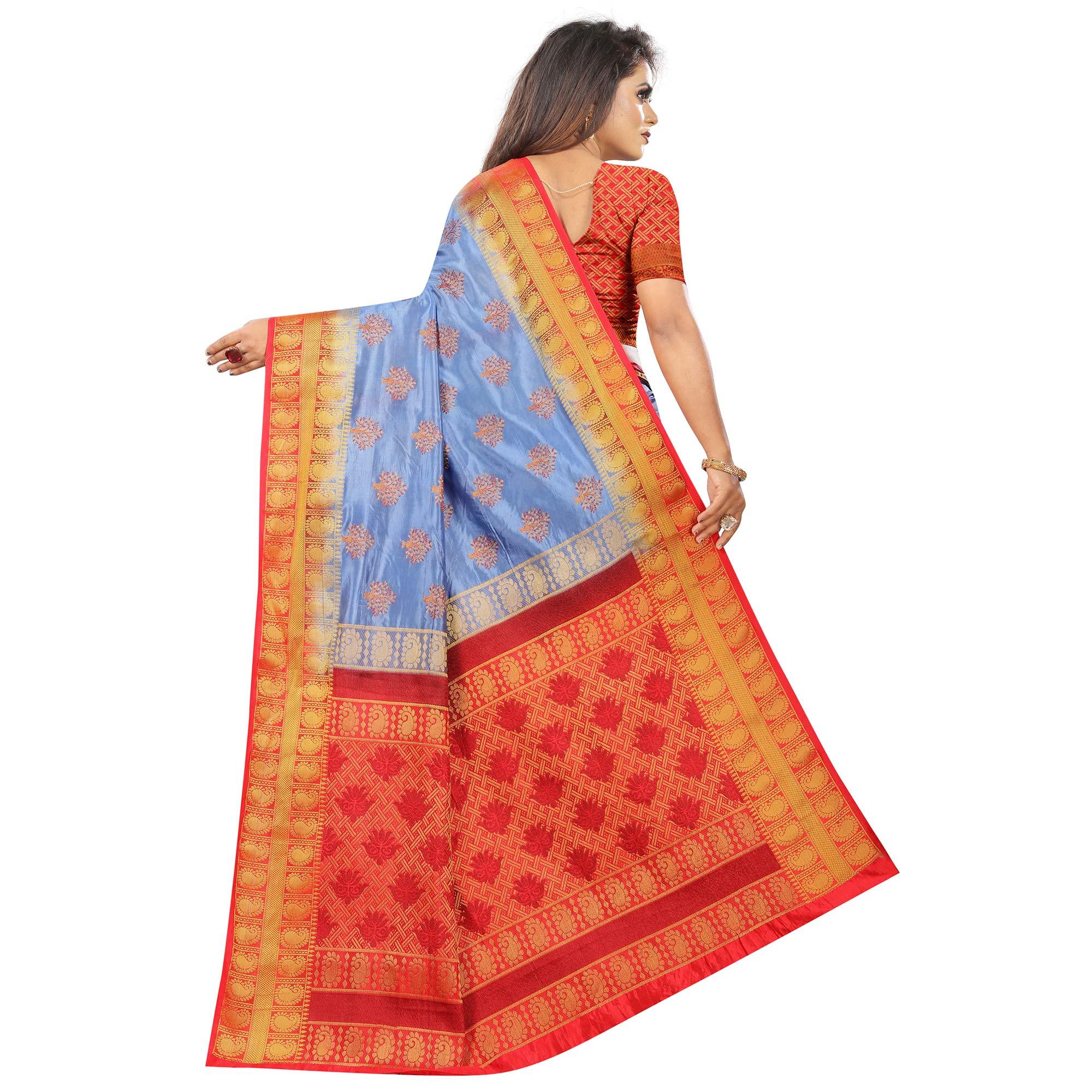 Adorning Sky Blue Colored Festive Wear Woven Art Silk Saree - Peachmode