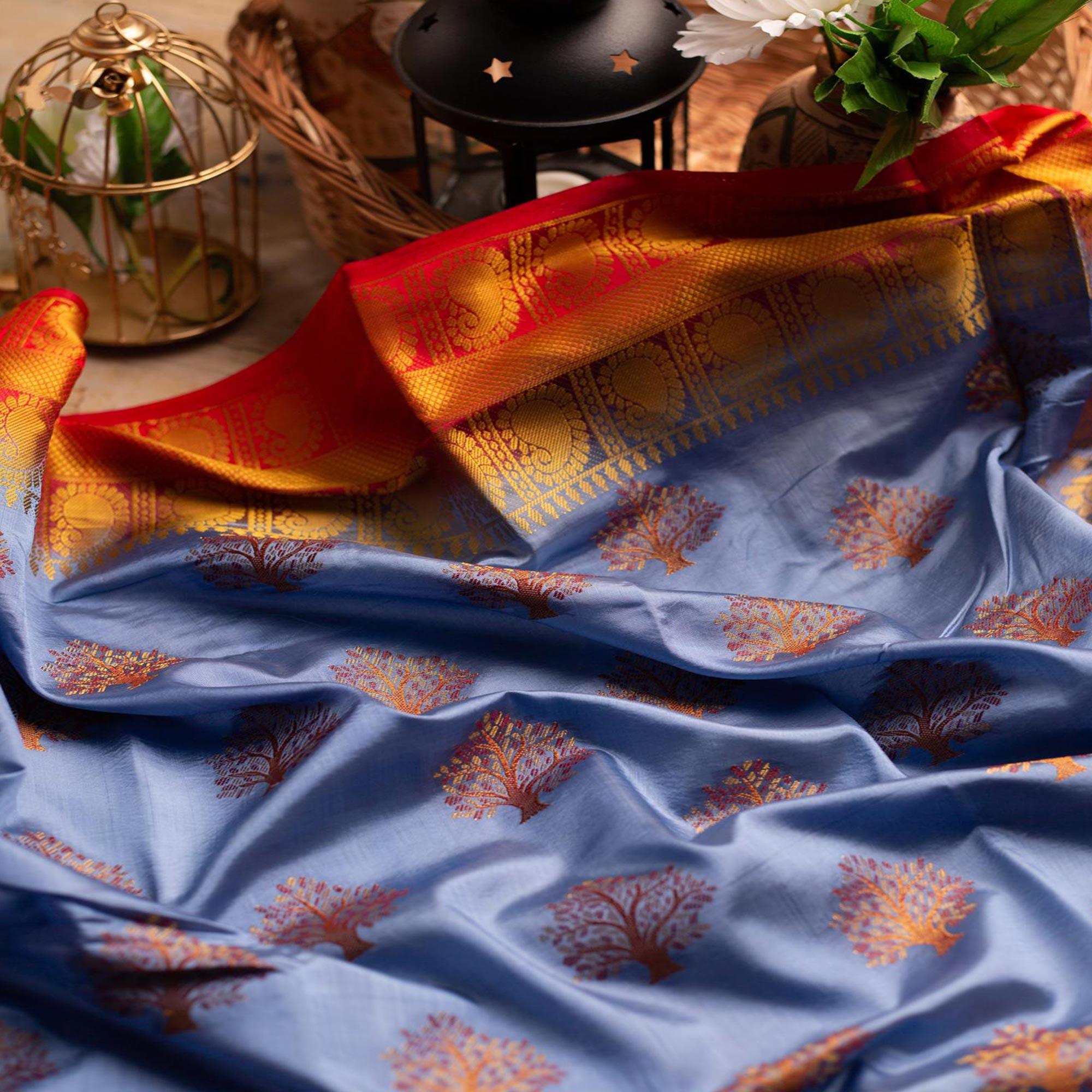 Adorning Sky Blue Colored Festive Wear Woven Art Silk Saree - Peachmode