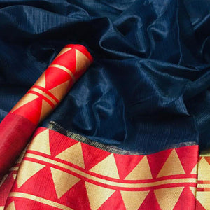 Adorning Teal Blue Colored Festive Wear Woven Silk Saree - Peachmode