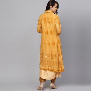 Alluring Beige-Mustard Yellow Colored Partywear Cotton Kurti - Peachmode
