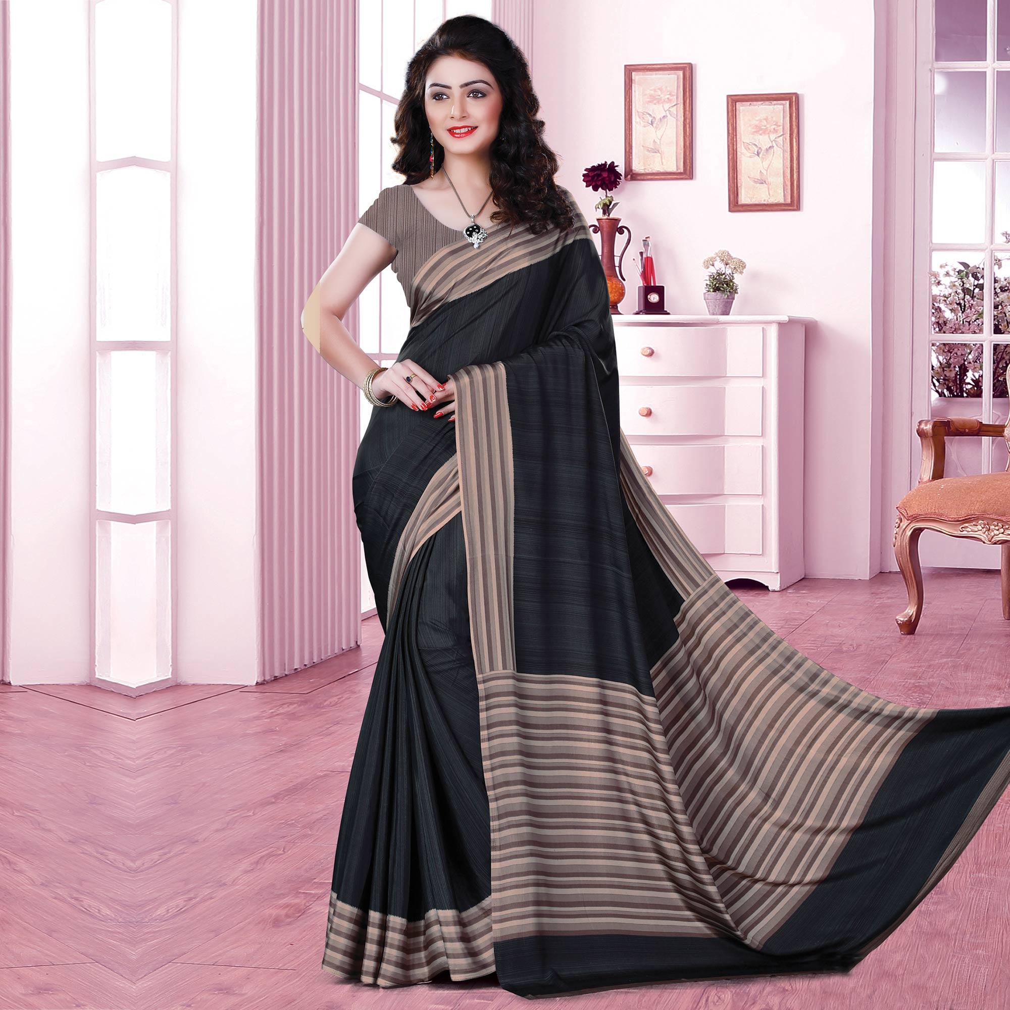 Alluring Black Coloured Casual Wear Printed Crepe Saree - Peachmode