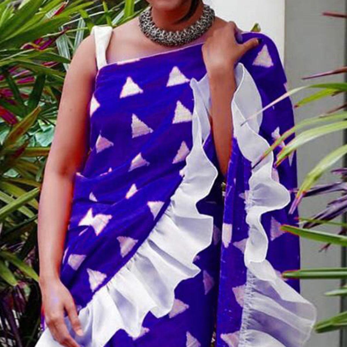 Alluring Blue Colored Casual Wear Printed Art Silk Saree - Peachmode