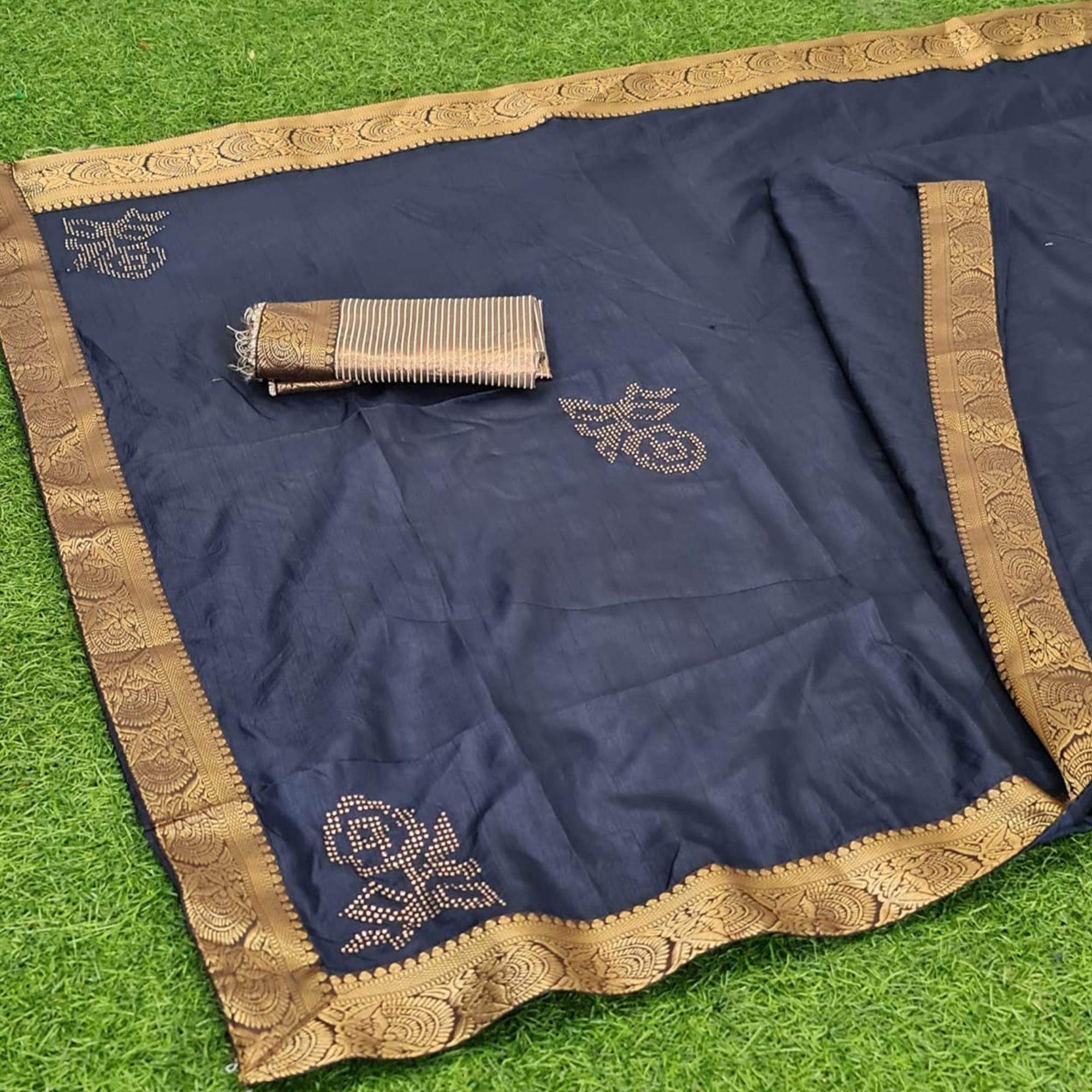 Alluring Blue Coloured Casual Wear Lace Border Dola Silk Saree - Peachmode