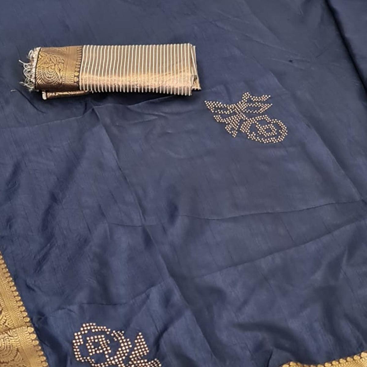 Alluring Blue Coloured Casual Wear Lace Border Dola Silk Saree - Peachmode