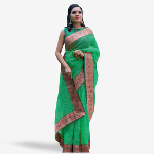 Alluring Green Colored Festive Wear Cotton Saree - Peachmode