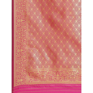 Alluring Green - Pink Colored Festive Wear Woven Silk Blend Saree - Peachmode