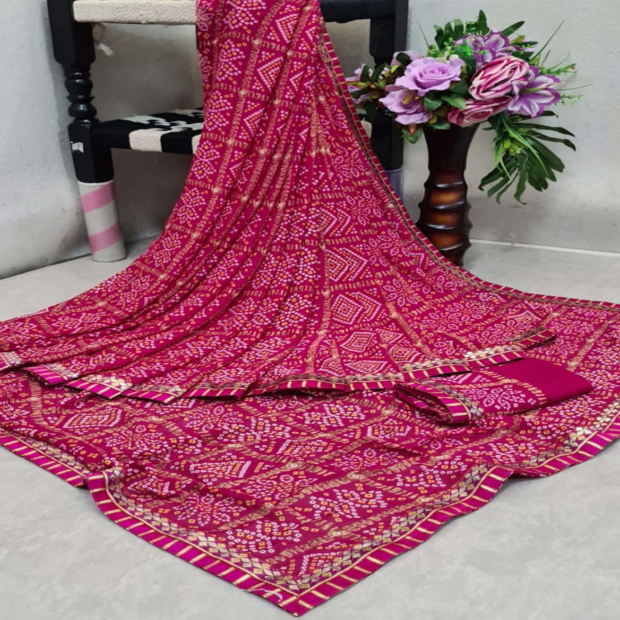 Alluring Magenta Pink Colored Casual Printed Moss Georgette Saree - Peachmode