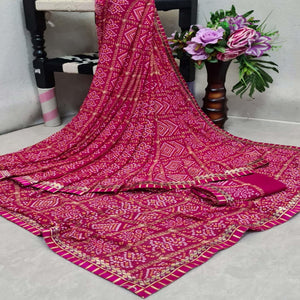 Alluring Magenta Pink Colored Casual Printed Moss Georgette Saree - Peachmode