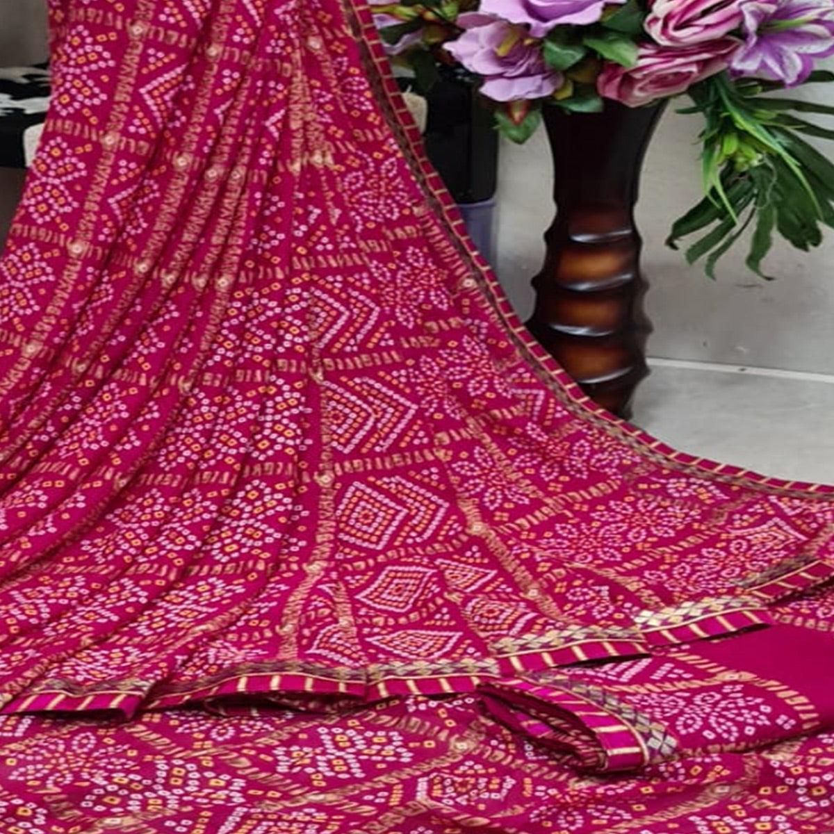 Alluring Magenta Pink Colored Casual Printed Moss Georgette Saree - Peachmode