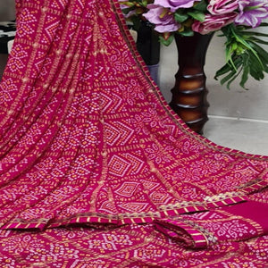 Alluring Magenta Pink Colored Casual Printed Moss Georgette Saree - Peachmode