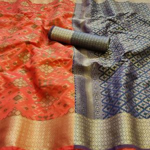 Alluring Peach Colored Festive Wear Woven Patola Silk Saree - Peachmode