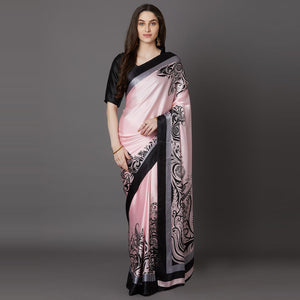 Alluring Pink Colored Festive Wear Printed Crepe Saree - Peachmode