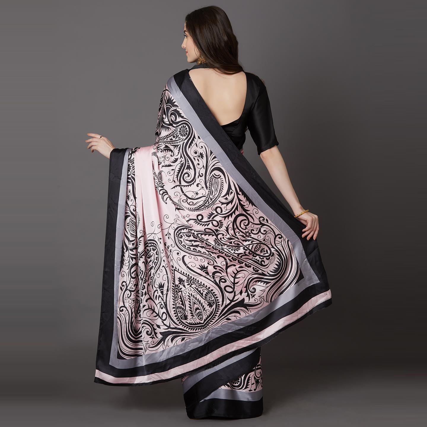 Alluring Pink Colored Festive Wear Printed Crepe Saree - Peachmode