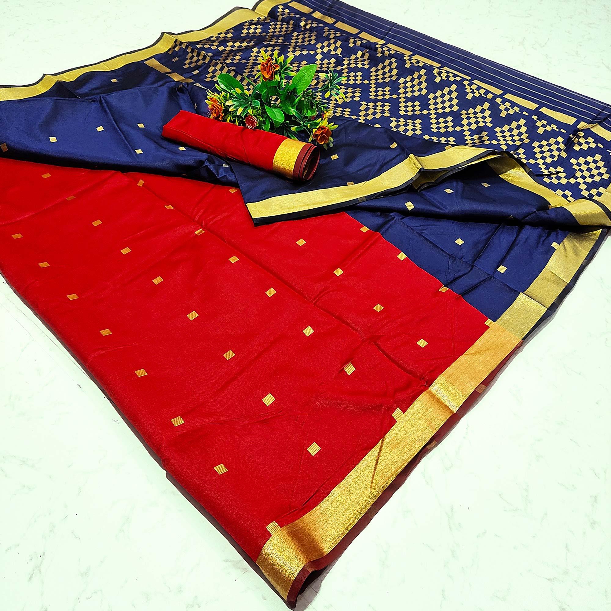 Alluring Red Colored Festive Wear Woven Soft Silk Saree - Peachmode