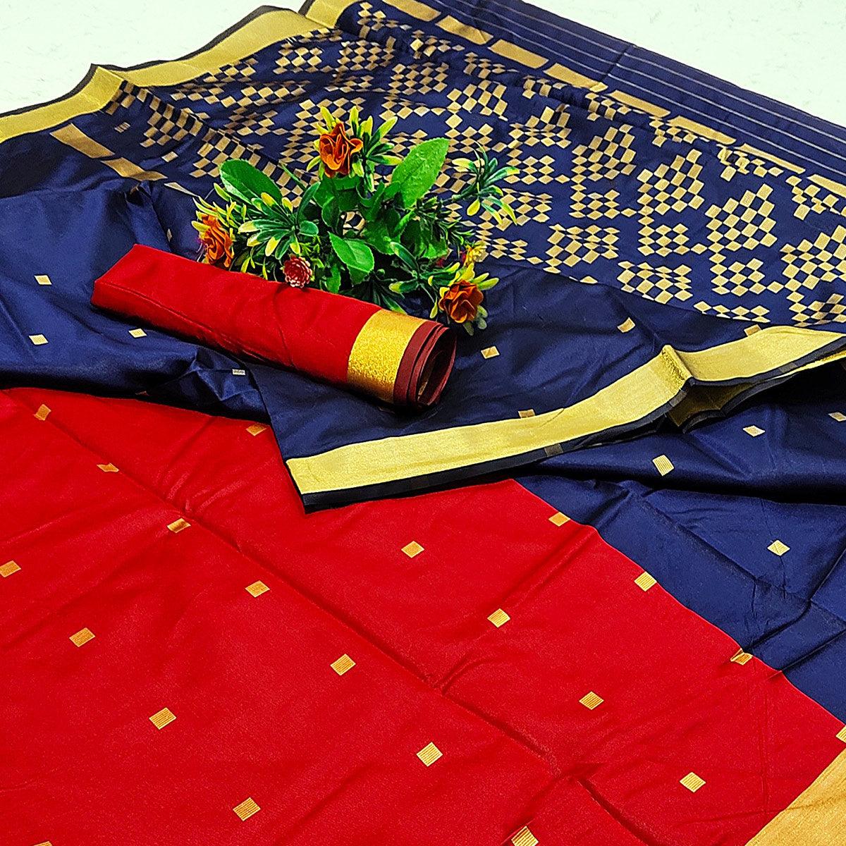 Alluring Red Colored Festive Wear Woven Soft Silk Saree - Peachmode