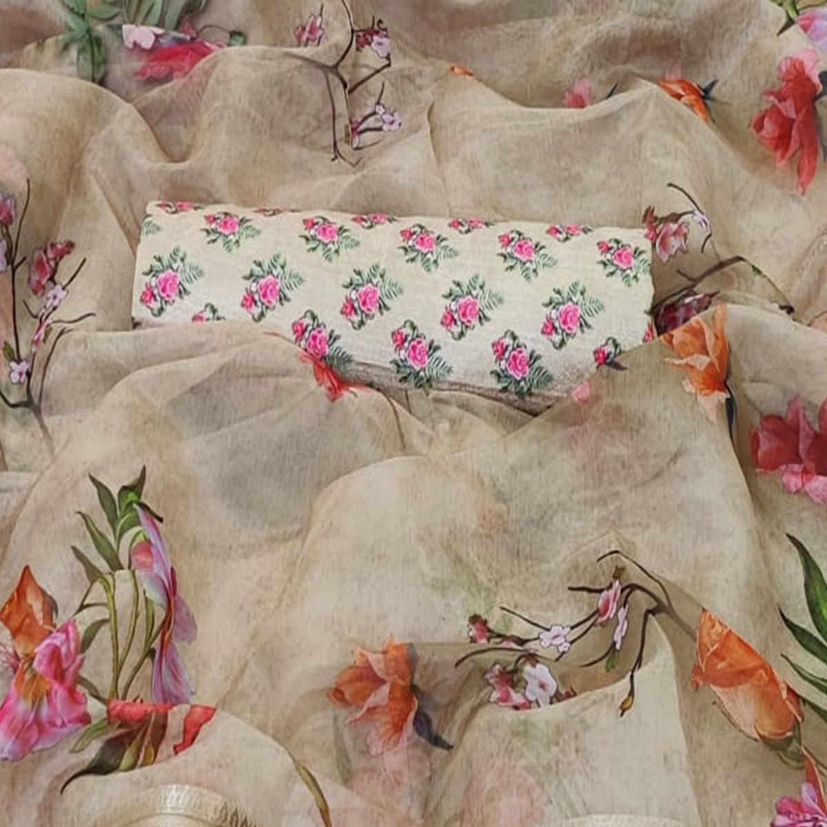 Amazing Beige Colored Partywear Digital Printed Georgette Saree - Peachmode