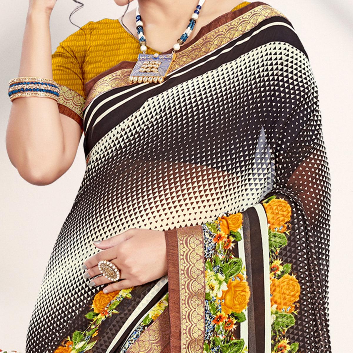 Amazing Black Colored Casual Wear Printed Georgette Saree - Peachmode