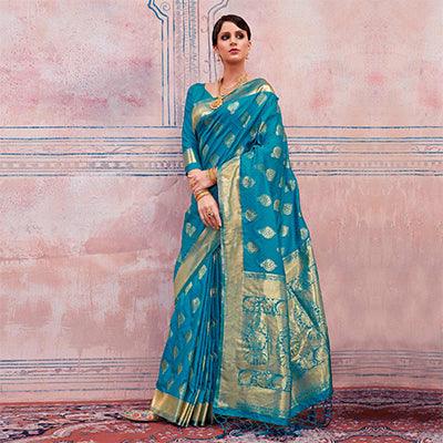 Amazing Blue Colored Festive Wear Silk Saree - Peachmode