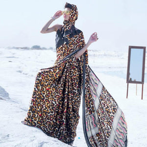 Amazing Cream - Multi Colored Casual Wear Printed Satin Crepe Saree - Peachmode