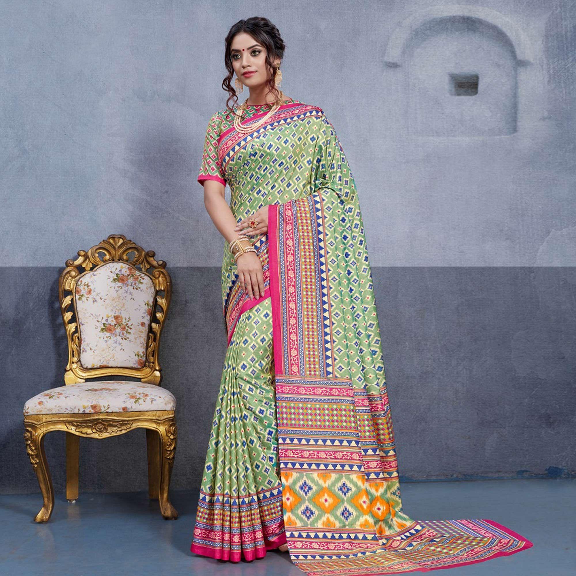 Amazing Green Colored Casual Printed Art Silk Saree - Peachmode