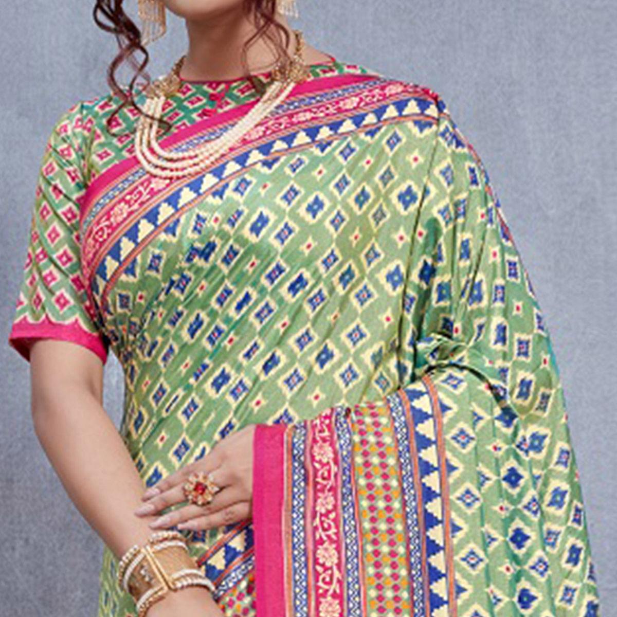 Amazing Green Colored Casual Printed Art Silk Saree - Peachmode