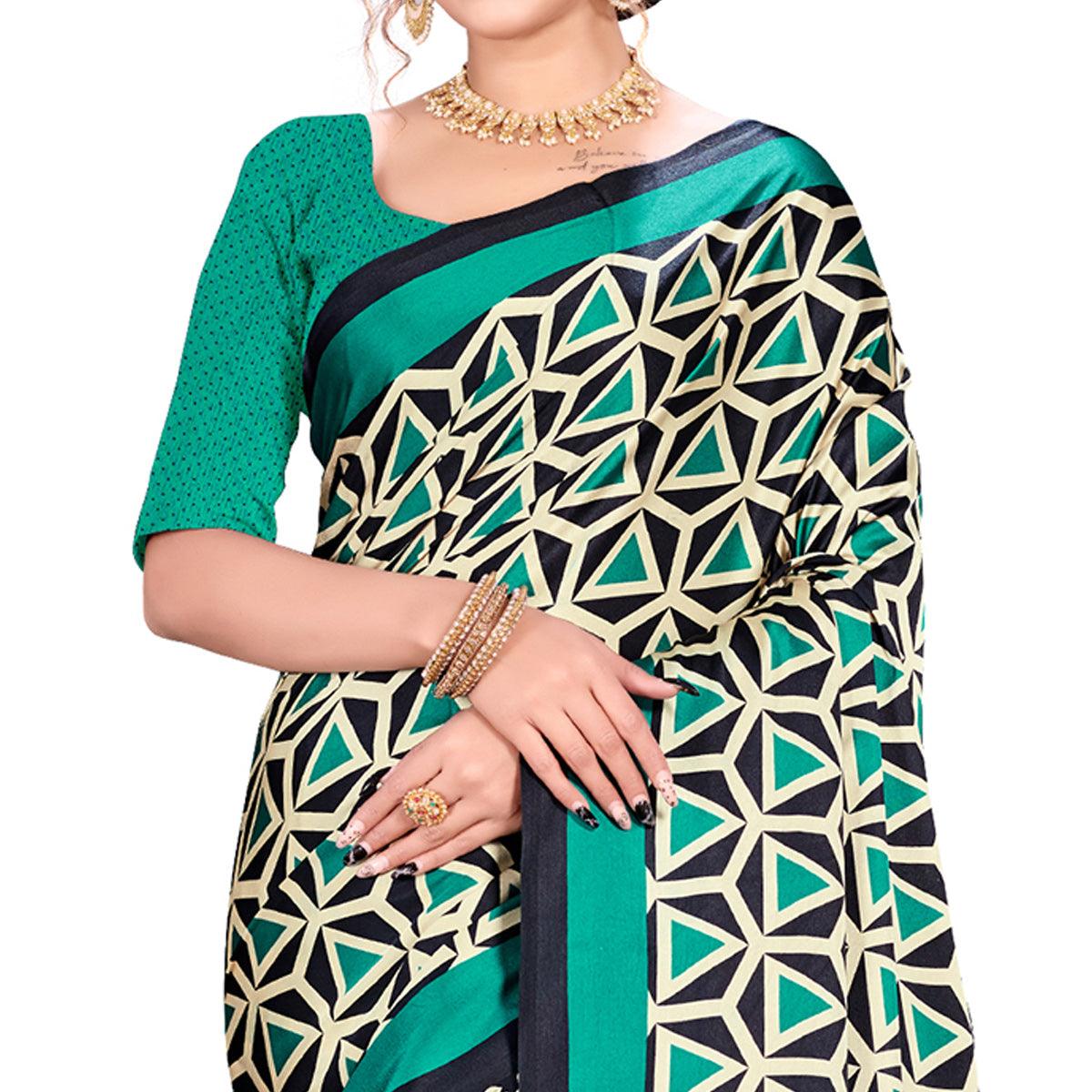 Amazing Green Colored Festive Wear Printed Satin Crepe Saree - Peachmode