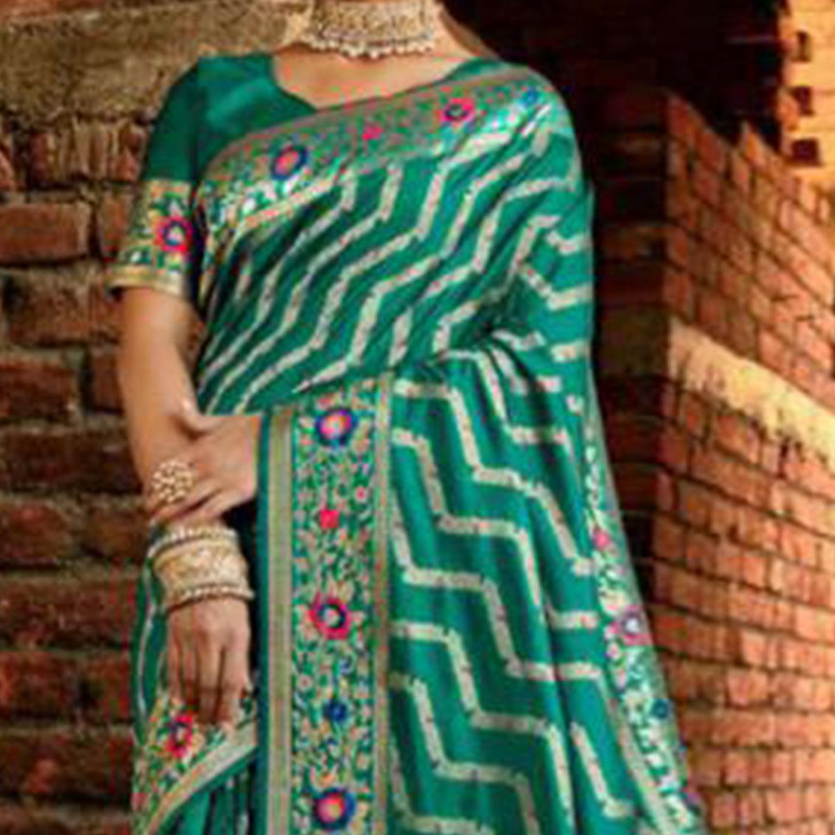 Amazing Green Colored Festive Wear Woven Banarasi Silk Saree - Peachmode