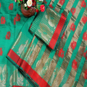 Amazing Green Colored Festive Wear Woven Cotton Silk Saree - Peachmode