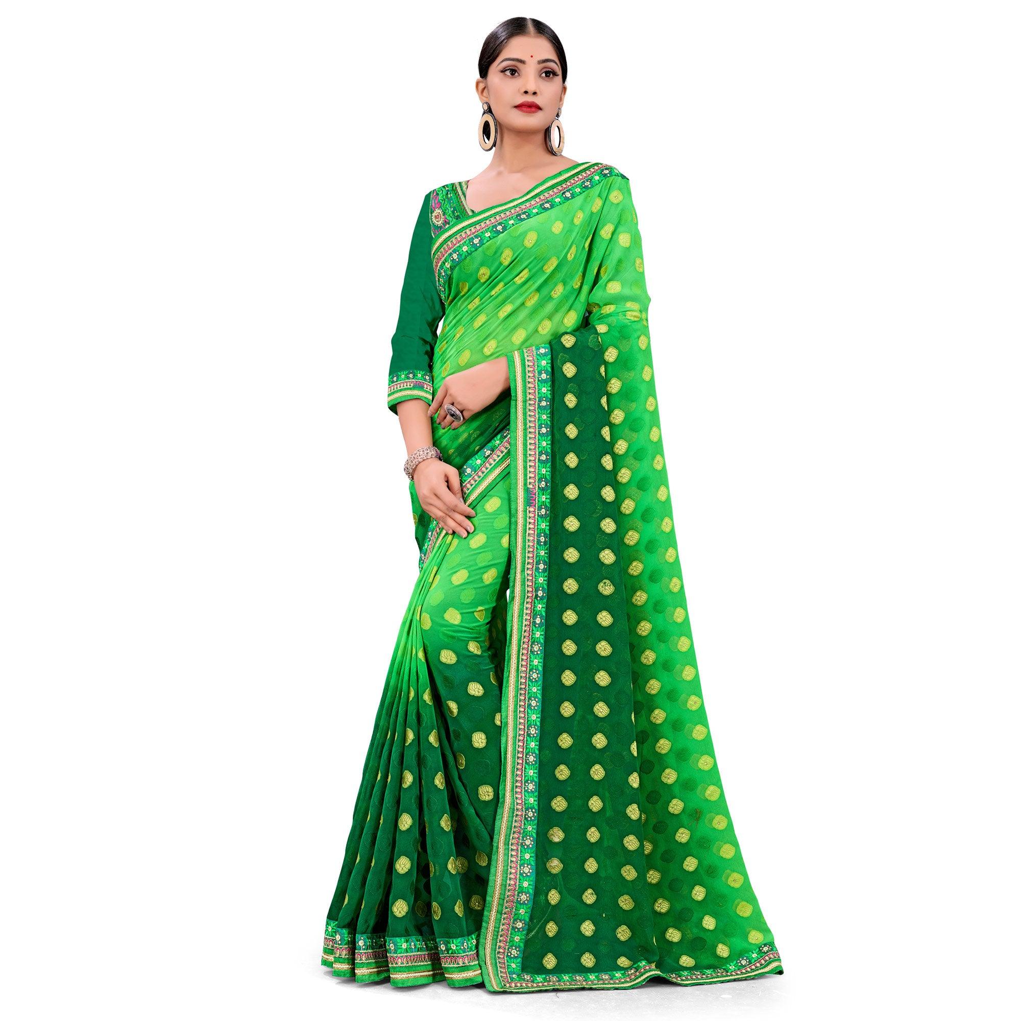 Amazing Green Colored Party Wear Georgette Saree - Peachmode