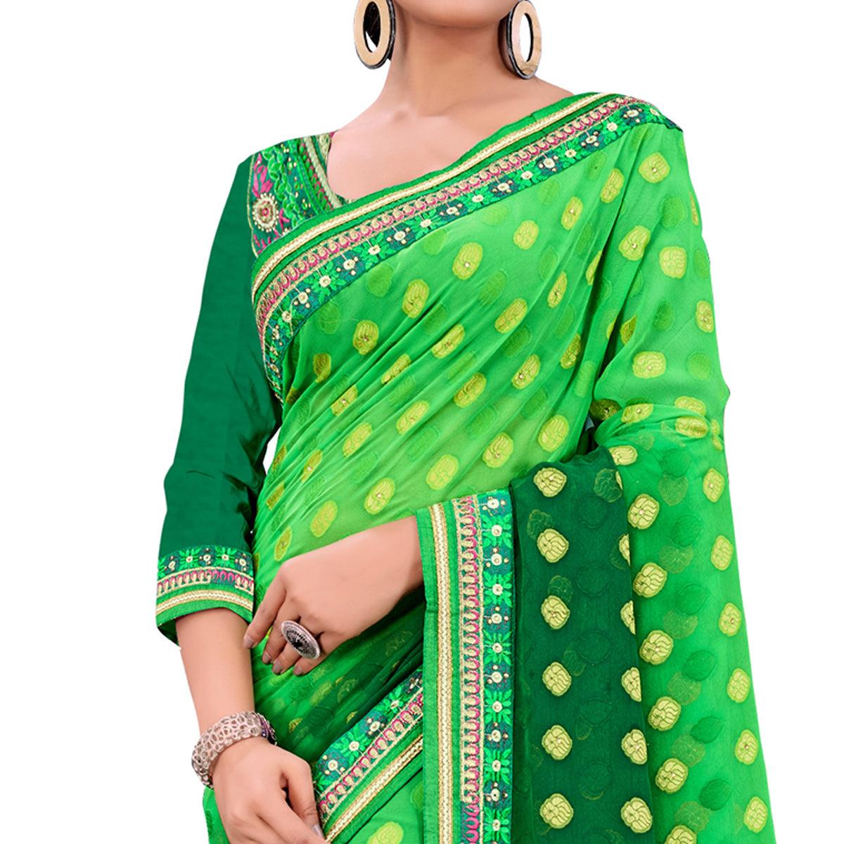 Amazing Green Colored Party Wear Georgette Saree - Peachmode
