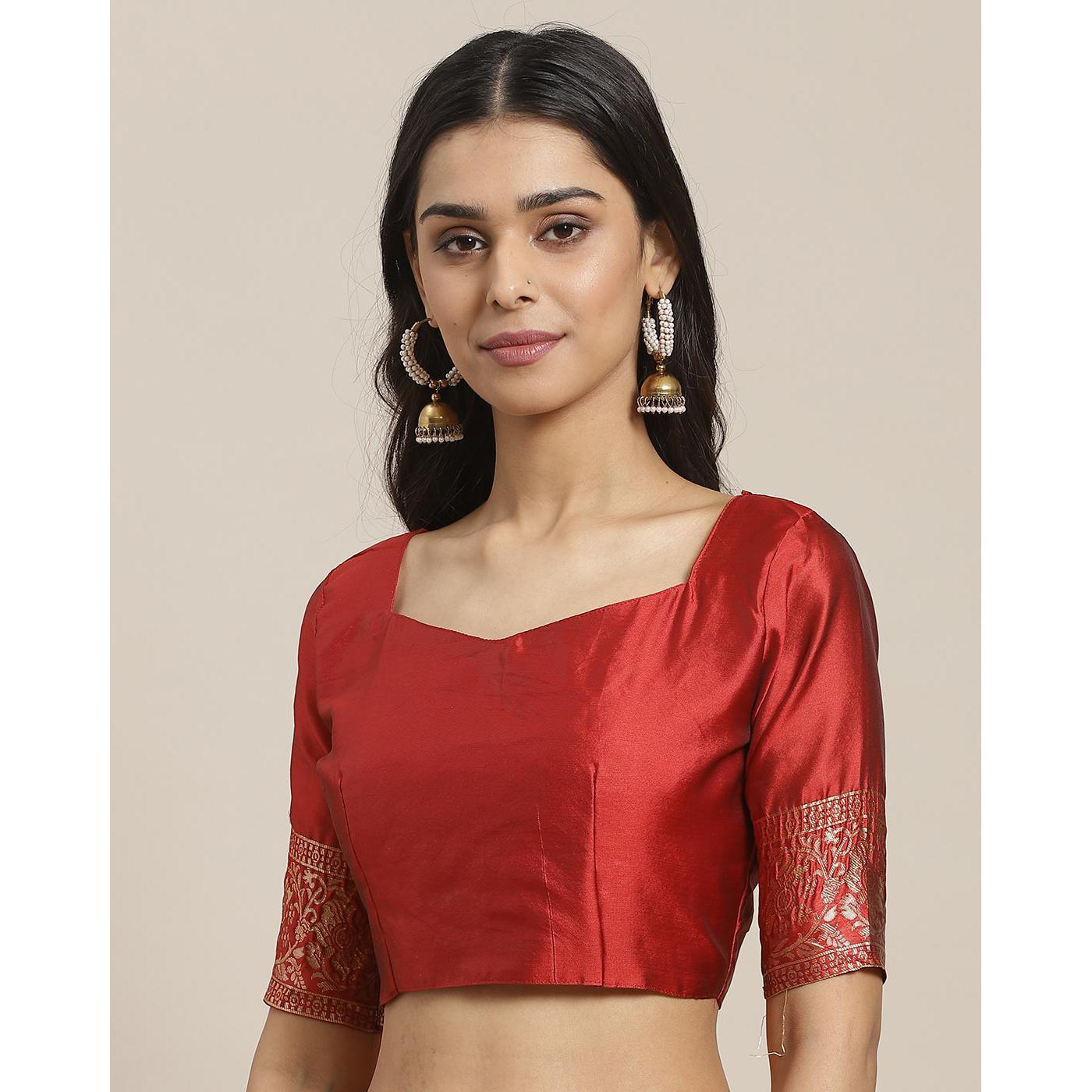 Amazing Maroon Colored Festive Wear Woven Silk Blend Saree - Peachmode